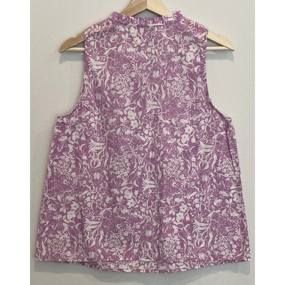 Aqua Women’s Top Small Size Floral Print Tassel Tie 100% Cotton Purple White - Picture 3 of 9